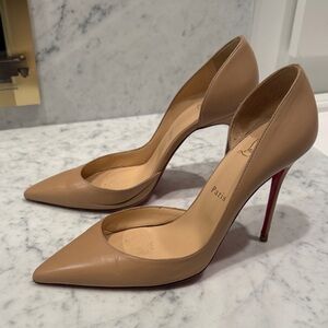 Christian Louboutin d’Orsay heel 39.5, tan, used condition.